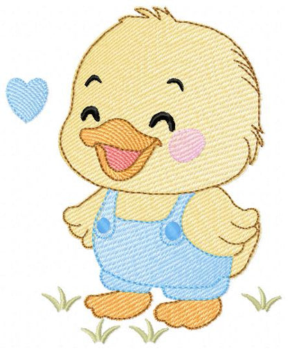 Baby Boy Duck embroidery design - Lake water animal with flowers machine embroidery pattern - Baby Girl file - Instant digital download