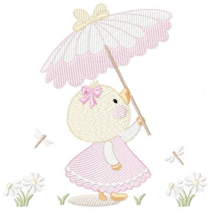 Baby Girl Duck embroidery design - Lake water animal with flowers machine embroidery pattern - Baby Girl file - Instant digital download pes jef