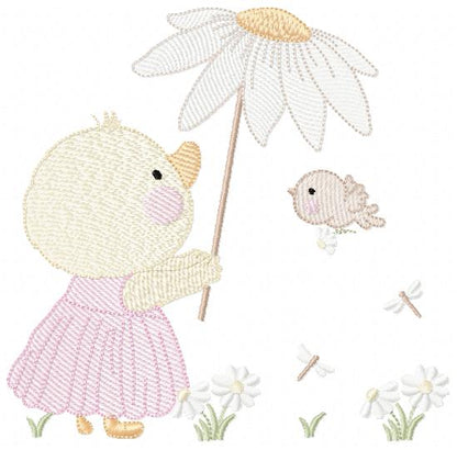 Duck with daisies embroidery design - Lake water animal with flowers machine embroidery pattern - Baby Girl file - Instant digital download pes jef
