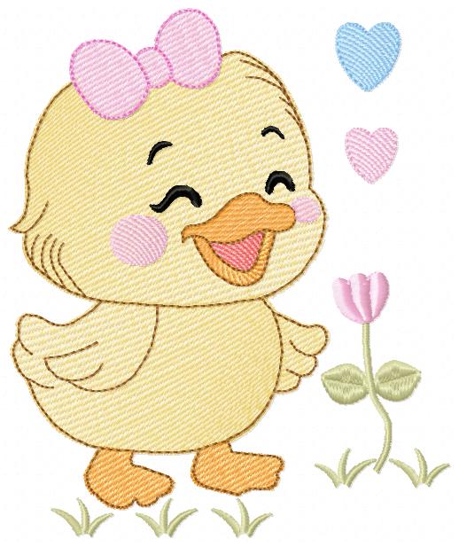 Baby Girl Duck embroidery design - Lake water animal with flowers machine embroidery pattern - Baby Girl file - Instant digital download pes jef