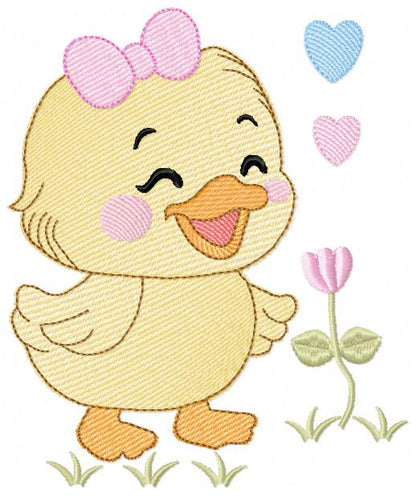 Baby Girl Duck embroidery design - Lake water animal with flowers machine embroidery pattern - Baby Girl file - Instant digital download pes jef
