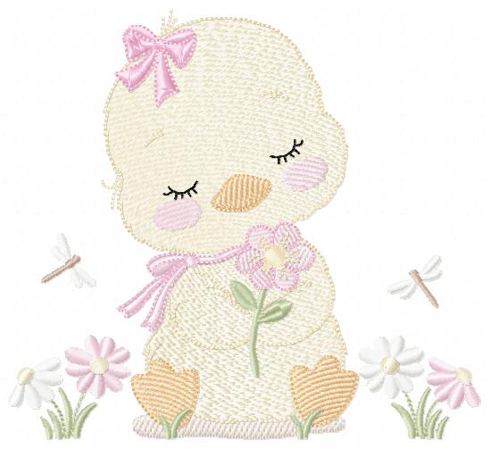 Duck with flowers embroidery design - Lake water animal with flowers and dragon-fly machine embroidery pattern - Baby Girl file - Instant digital download pes jef