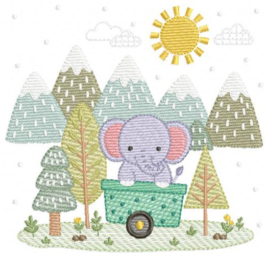 Elephant embroidery designs - Safari Wild Animal machine embroidery pattern - Baby Boy file - Flowers and rainbow - Instant digital download pes jef