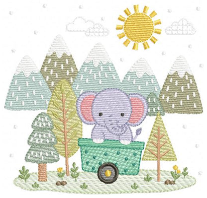 Elephant embroidery designs - Safari Wild Animal machine embroidery pattern - Baby Boy file - Flowers and rainbow - Instant digital download pes jef