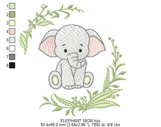Elephant embroidery design - Safari Wild Animal machine embroidery pattern - Instant digital download pes jef dst