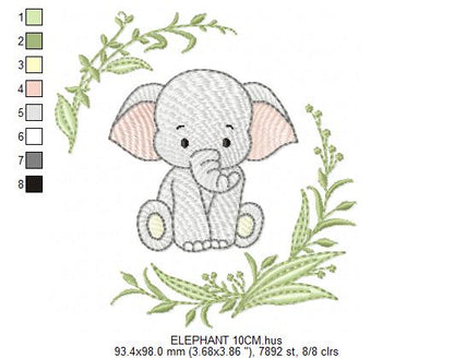Elephant embroidery design - Safari Wild Animal machine embroidery pattern - Instant digital download pes jef dst