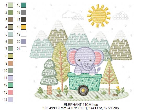 Elephant embroidery designs - Safari Wild Animal machine embroidery pattern - Baby Boy file - Flowers and rainbow - Instant digital download pes jef