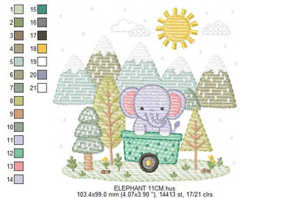 Elephant embroidery designs - Safari Wild Animal machine embroidery pattern - Baby Boy file - Flowers and rainbow - Instant digital download pes jef