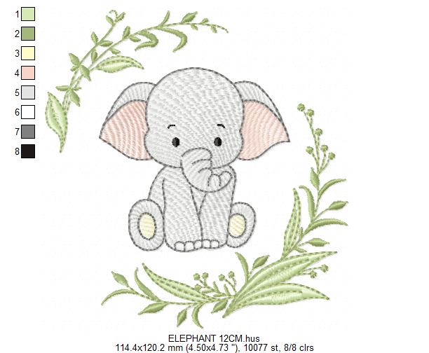 Elephant embroidery design - Safari Wild Animal machine embroidery pattern - Instant digital download pes jef dst
