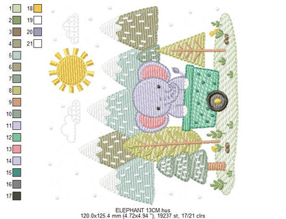 Elephant embroidery designs - Safari Wild Animal machine embroidery pattern - Baby Boy file - Flowers and rainbow - Instant digital download pes jef