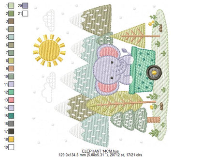 Elephant embroidery designs - Safari Wild Animal machine embroidery pattern - Baby Boy file - Flowers and rainbow - Instant digital download pes jef