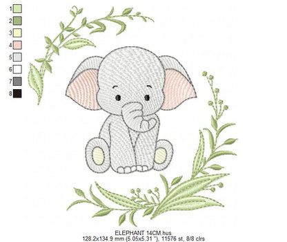 Elephant embroidery design - Safari Wild Animal machine embroidery pattern - Instant digital download pes jef dst