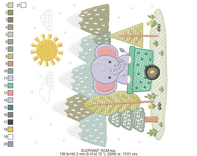 Elephant embroidery designs - Safari Wild Animal machine embroidery pattern - Baby Boy file - Flowers and rainbow - Instant digital download pes jef