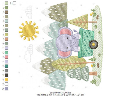 Elephant embroidery designs - Safari Wild Animal machine embroidery pattern - Baby Boy file - Flowers and rainbow - Instant digital download pes jef