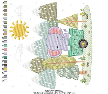Elephant embroidery designs - Safari Wild Animal machine embroidery pattern - Baby Boy file - Flowers and rainbow - Instant digital download pes jef