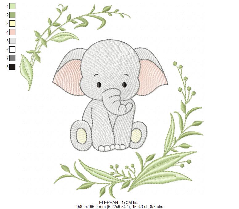 Elephant embroidery design - Safari Wild Animal machine embroidery pattern - Instant digital download pes jef dst