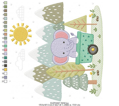 Elephant embroidery designs - Safari Wild Animal machine embroidery pattern - Baby Boy file - Flowers and rainbow - Instant digital download pes jef