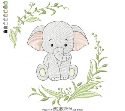 Elephant embroidery design - Safari Wild Animal machine embroidery pattern - Instant digital download pes jef dst