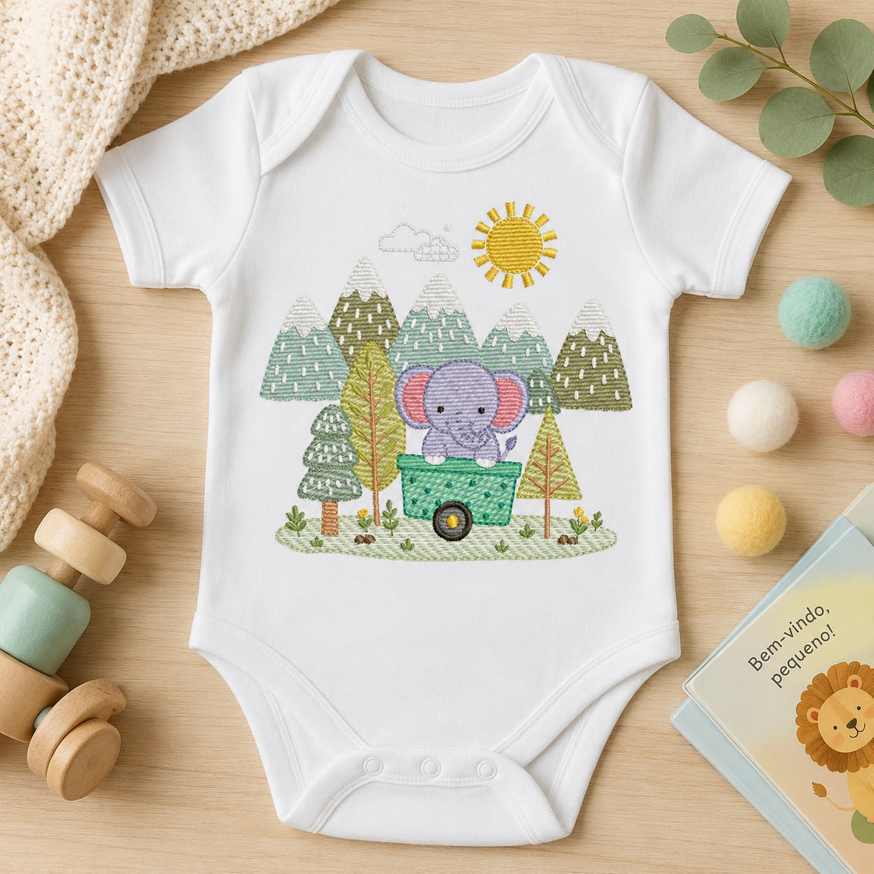 Elephant embroidery designs - Safari Wild Animal machine embroidery pattern - Baby Boy file - Flowers and rainbow - Instant digital download pes jef