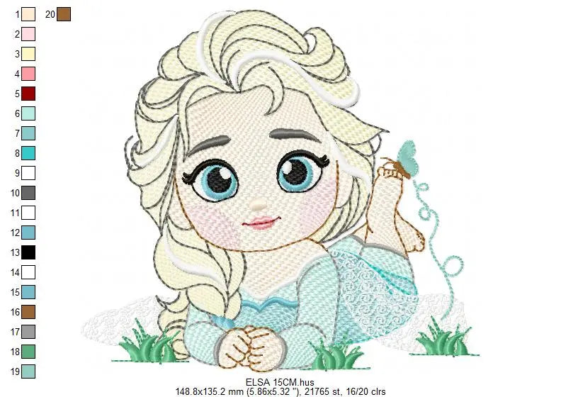 Elsa embroidery designs - Disney princess machine embroidery patterns - Baby girl file - Instant digital download pes jef dst exp hus vp3 Marcia Embroidery