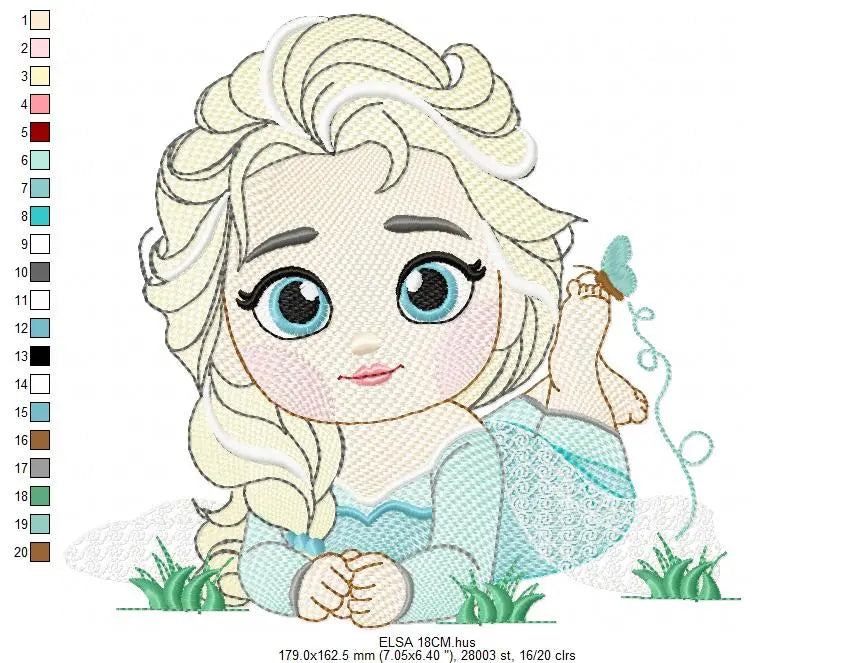 Elsa embroidery designs - Disney princess machine embroidery patterns - Baby girl file - Instant digital download pes jef dst exp hus vp3 Marcia Embroidery