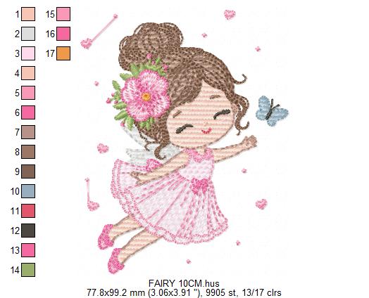 Fairy embroidery design - Pixie Girl with flowers and butterflies machine embroidery pattern - Princess embroidery file - Instant digital download pes jef dst