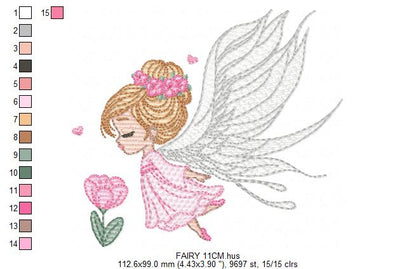 Fairy with curly hair and flower embroidery designs - Baby girl with wings and wand machine pattern - Magical Pixie - Instant download pes (Copy) Marcia Embroidery