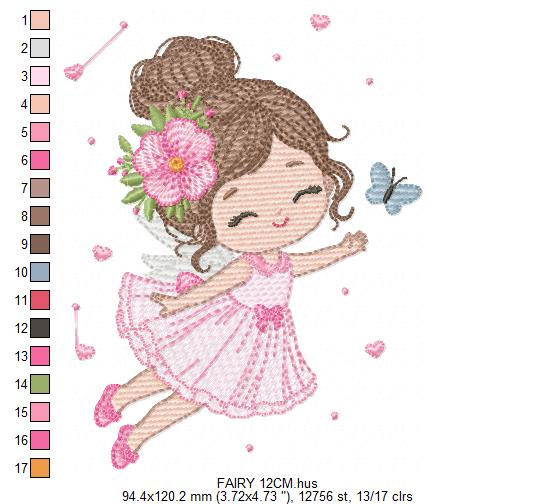 Fairy embroidery design - Pixie Girl with flowers and butterflies machine embroidery pattern - Princess embroidery file - Instant digital download pes jef dst