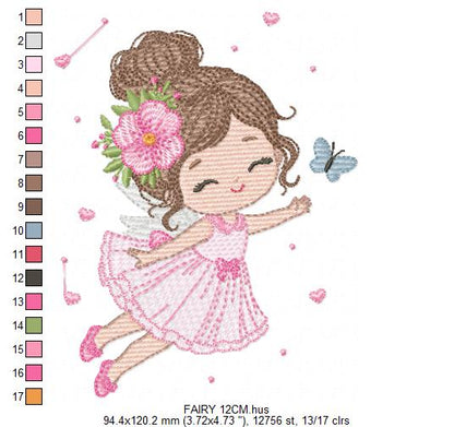 Fairy embroidery design - Pixie Girl with flowers and butterflies machine embroidery pattern - Princess embroidery file - Instant digital download pes jef dst