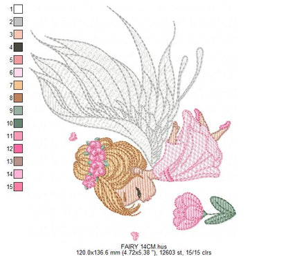 Fairy with curly hair and flower embroidery designs - Baby girl with wings and wand machine pattern - Magical Pixie - Instant download pes (Copy) Marcia Embroidery