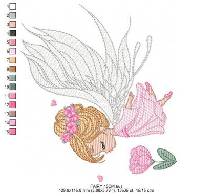 Fairy with curly hair and flower embroidery designs - Baby girl with wings and wand machine pattern - Magical Pixie - Instant download pes (Copy) Marcia Embroidery
