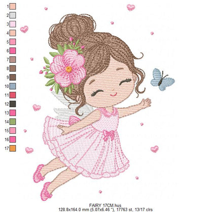Fairy embroidery design - Pixie Girl with flowers and butterflies machine embroidery pattern - Princess embroidery file - Instant digital download pes jef dst
