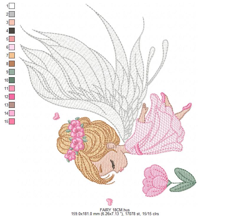 Fairy with curly hair and flower embroidery designs - Baby girl with wings and wand machine pattern - Magical Pixie - Instant download pes (Copy) Marcia Embroidery