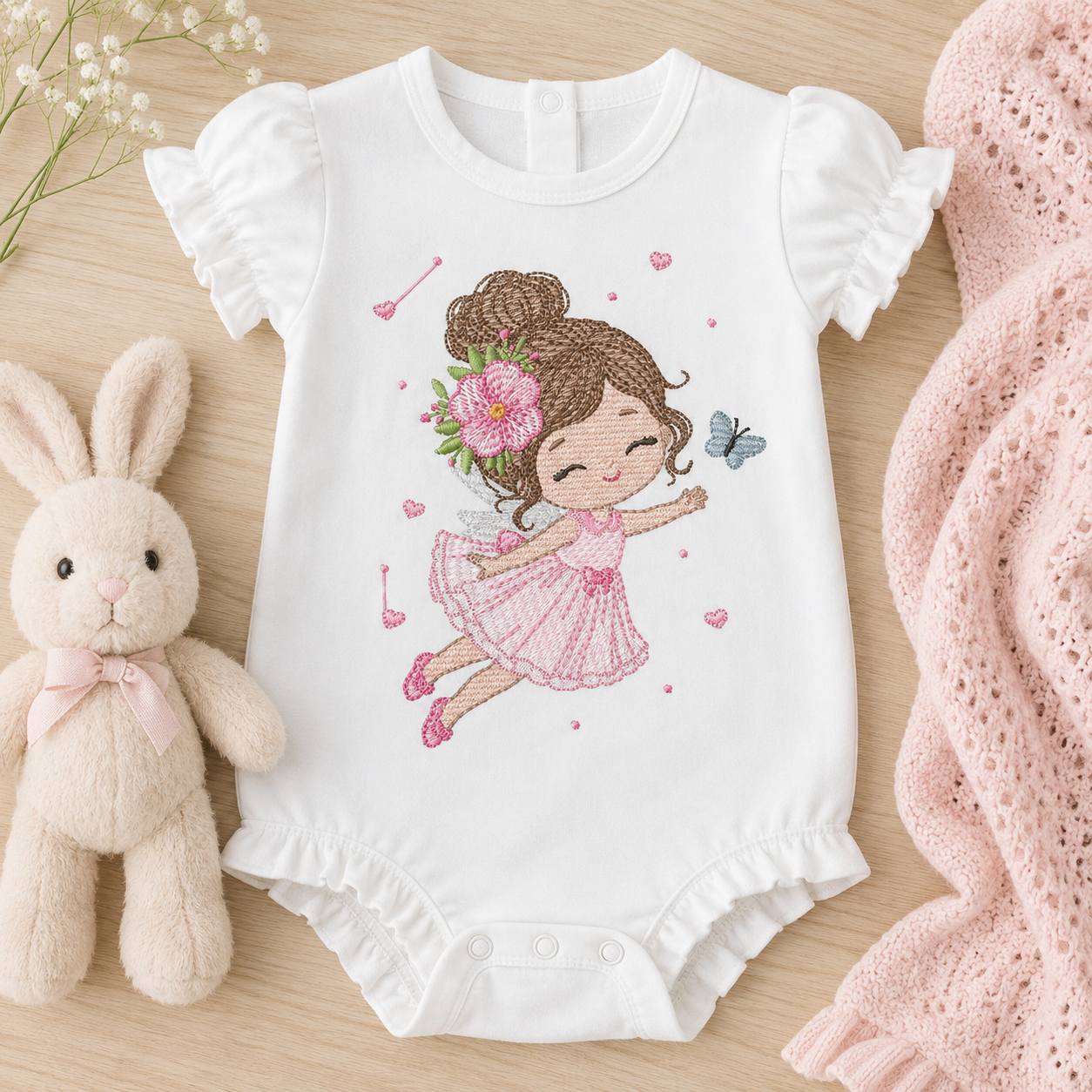 Fairy embroidery design - Pixie Girl with flowers and butterflies machine embroidery pattern - Princess embroidery file - Instant digital download pes jef dst