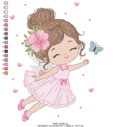 Fairy embroidery design - Pixie Girl with flowers and butterflies machine embroidery pattern - Princess embroidery file - Instant digital download pes jef dst