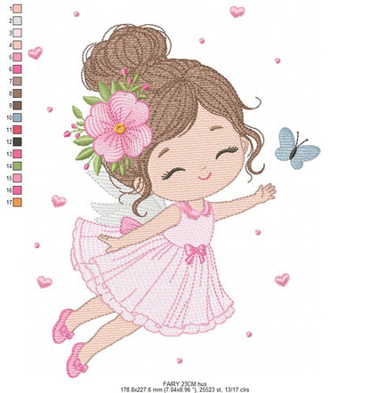 Fairy embroidery design - Pixie Girl with flowers and butterflies machine embroidery pattern - Princess embroidery file - Instant digital download pes jef dst