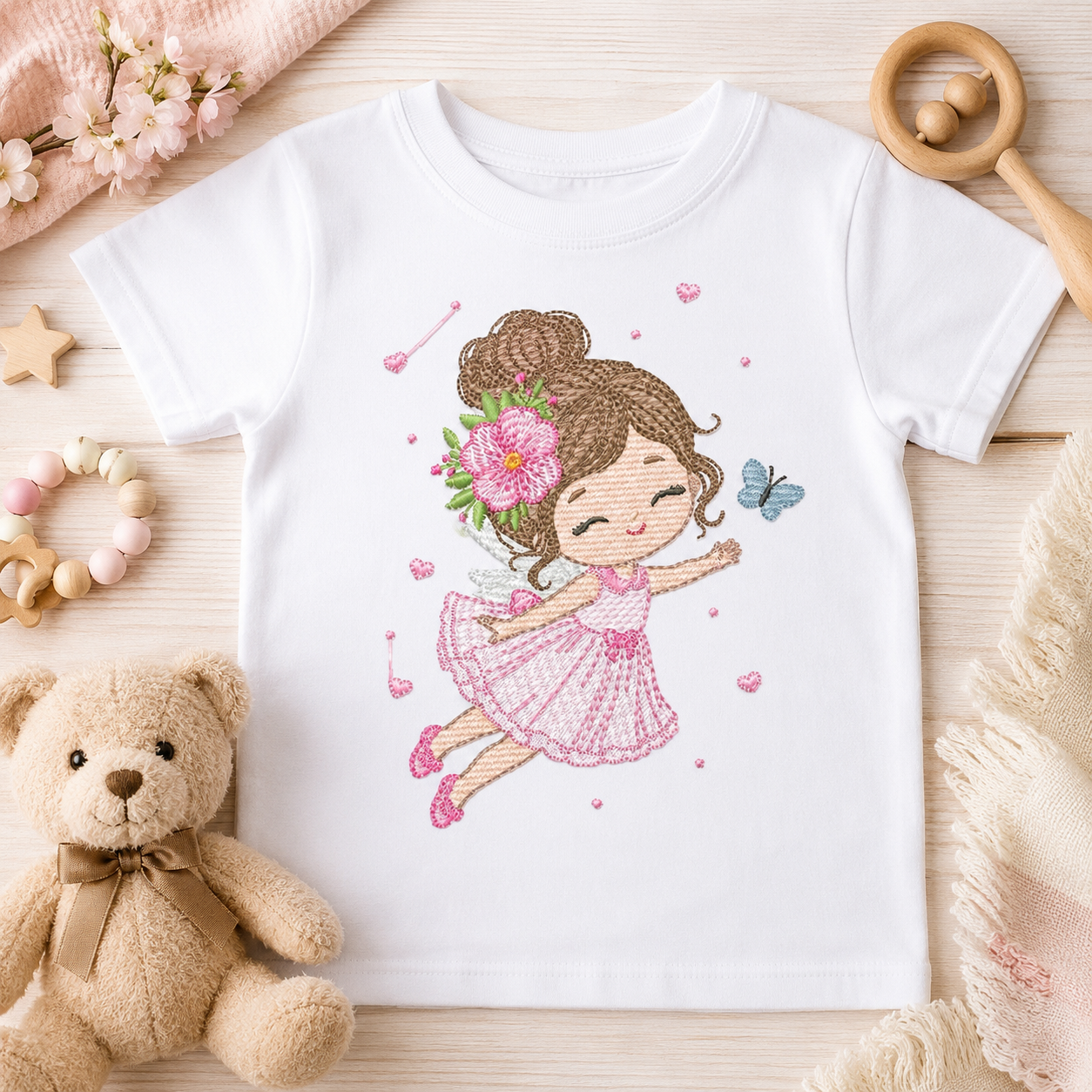 Fairy embroidery design - Pixie Girl with flowers and butterflies machine embroidery pattern - Princess embroidery file - Instant digital download pes jef dst