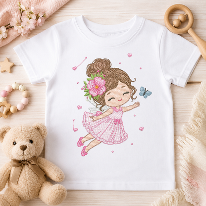 Fairy embroidery design - Pixie Girl with flowers and butterflies machine embroidery pattern - Princess embroidery file - Instant digital download pes jef dst