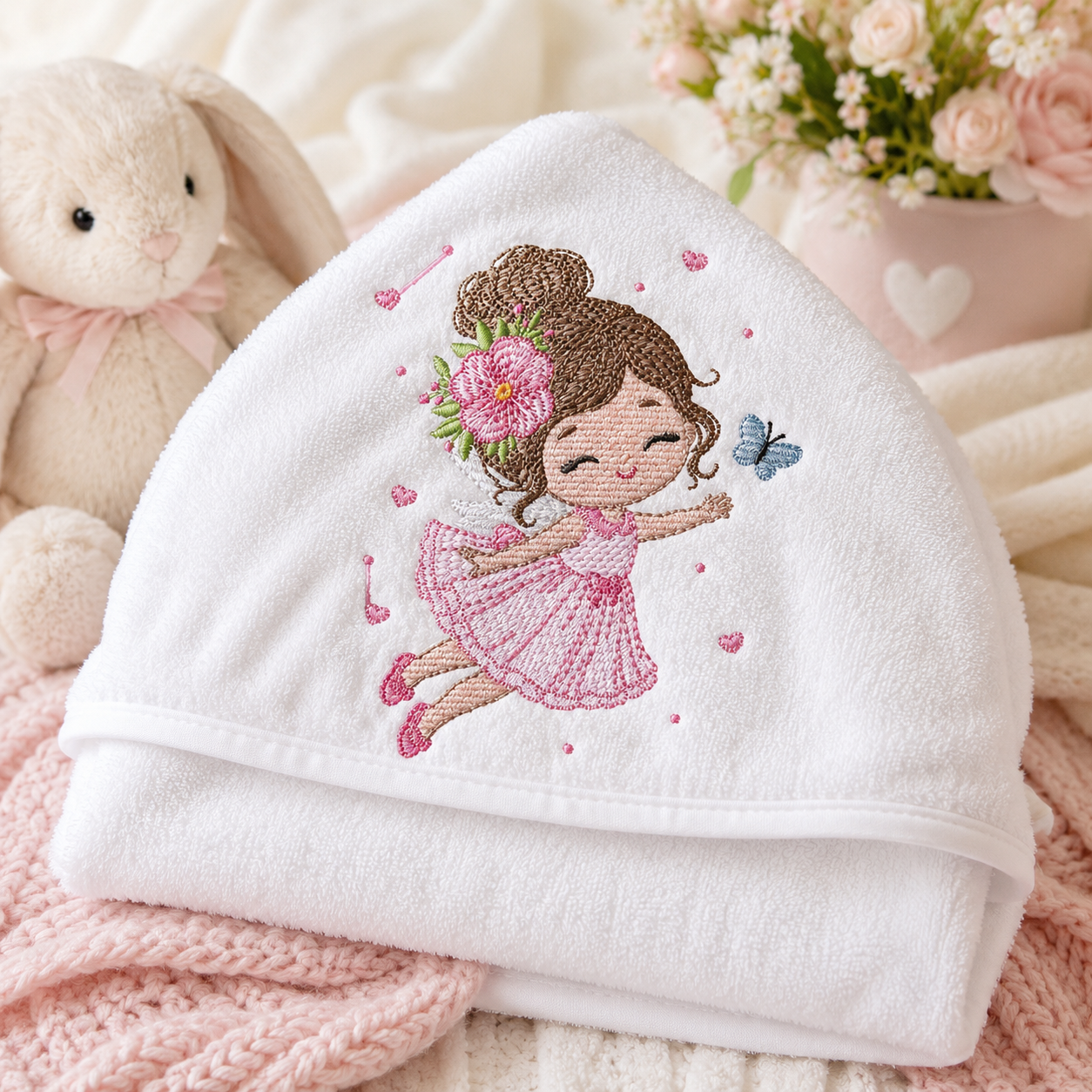 Fairy embroidery design - Pixie Girl with flowers and butterflies machine embroidery pattern - Princess embroidery file - Instant digital download pes jef dst