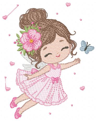 Fairy embroidery design - Pixie Girl with flowers and butterflies machine embroidery pattern - Princess embroidery file - Instant digital download pes jef dst