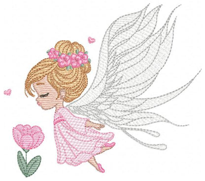 Fairy with curly hair and flower embroidery designs - Baby girl with wings and wand machine pattern - Magical Pixie - Instant download pes (Copy) Marcia Embroidery