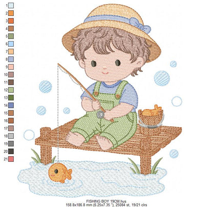 Baby boy embroidery design - Fishing boy embroidery designs machine embroidery pattern - Children toddler embroidery - instant download pes (Copy) Marcia Embroidery