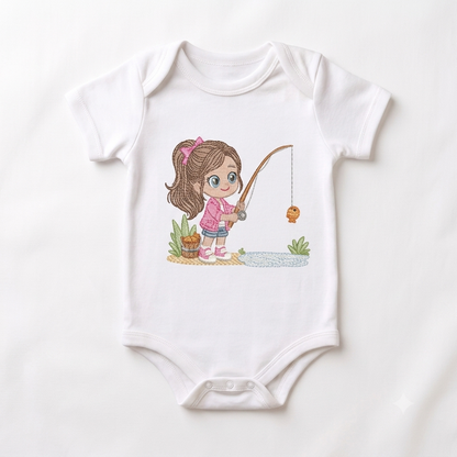 Baby girl fishing embroidery design - Fisherman girl machine embroidery pattern - Children toddler playing sun grass file - Instant download (Copy)