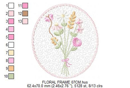 Floral frame embroidery designs - Flower and Butterfly machine embroidery pattern - Floral bouquet Kitchen Towel - Instant digital download (Copy) Marcia Embroidery