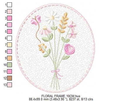 Floral frame embroidery designs - Flower and Butterfly machine embroidery pattern - Floral bouquet Kitchen Towel - Instant digital download (Copy) Marcia Embroidery
