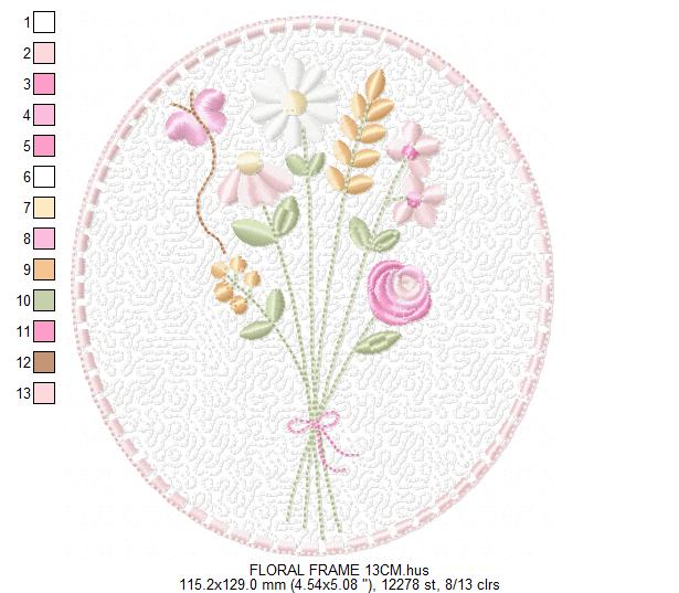 Floral frame embroidery designs - Flower and Butterfly machine embroidery pattern - Floral bouquet Kitchen Towel - Instant digital download (Copy) Marcia Embroidery