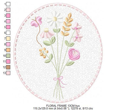 Floral frame embroidery designs - Flower and Butterfly machine embroidery pattern - Floral bouquet Kitchen Towel - Instant digital download (Copy) Marcia Embroidery