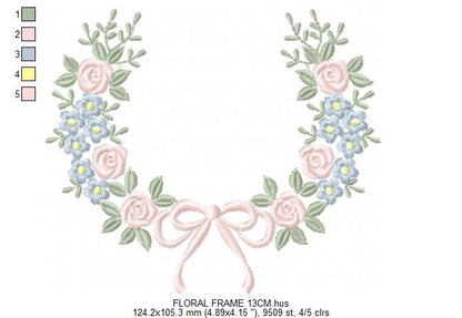 Monogram Floral Frame embroidery design - Roses  and Flowers Frame machine embroidery pattern - Floral wreath garland file - Instant download pes jef Marcia Embroidery