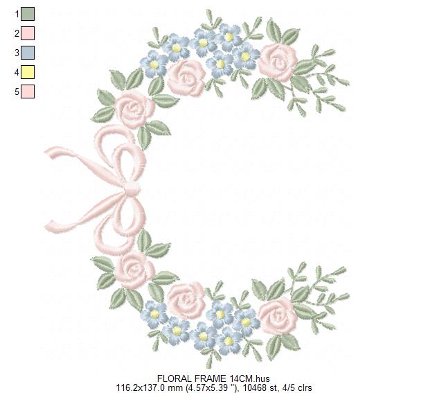 Monogram Floral Frame embroidery design - Roses  and Flowers Frame machine embroidery pattern - Floral wreath garland file - Instant download pes jef Marcia Embroidery