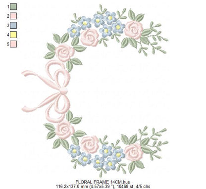Monogram Floral Frame embroidery design - Roses  and Flowers Frame machine embroidery pattern - Floral wreath garland file - Instant download pes jef Marcia Embroidery